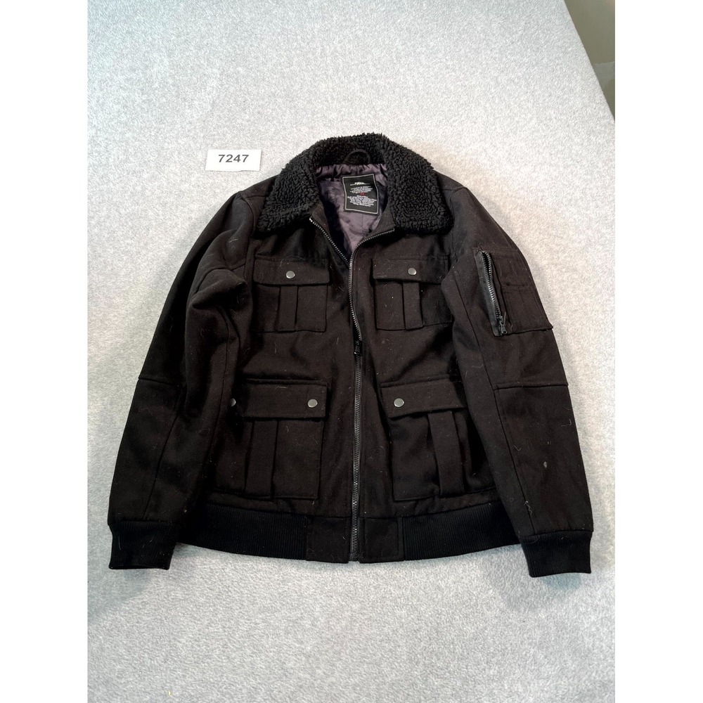 Rock & Republic‎ Jacket Mens Medium Black Lined Collar Faux Fur Casual Winter